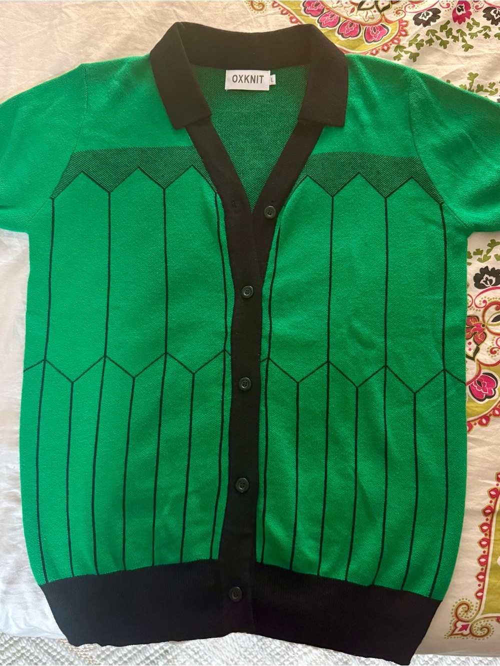 OXKNIT Men's Green Short-Sleeve Polo Cardigan NWOT